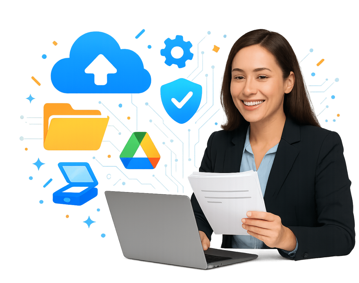 Melbourne AI filing chatbot collecting documents and storing them into organised drive folders.