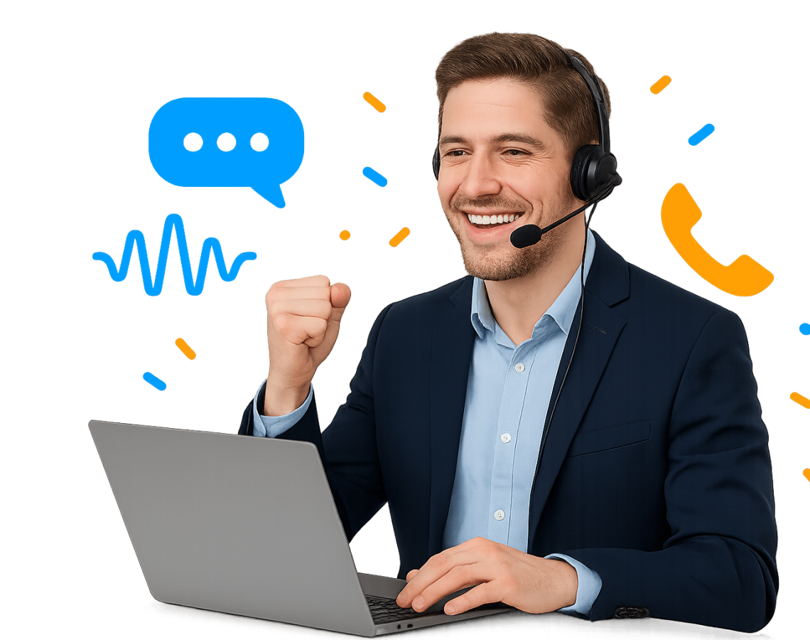 Melbourne AI voice chatbot answering a customer phone call, booking a time and texting a confirmation.